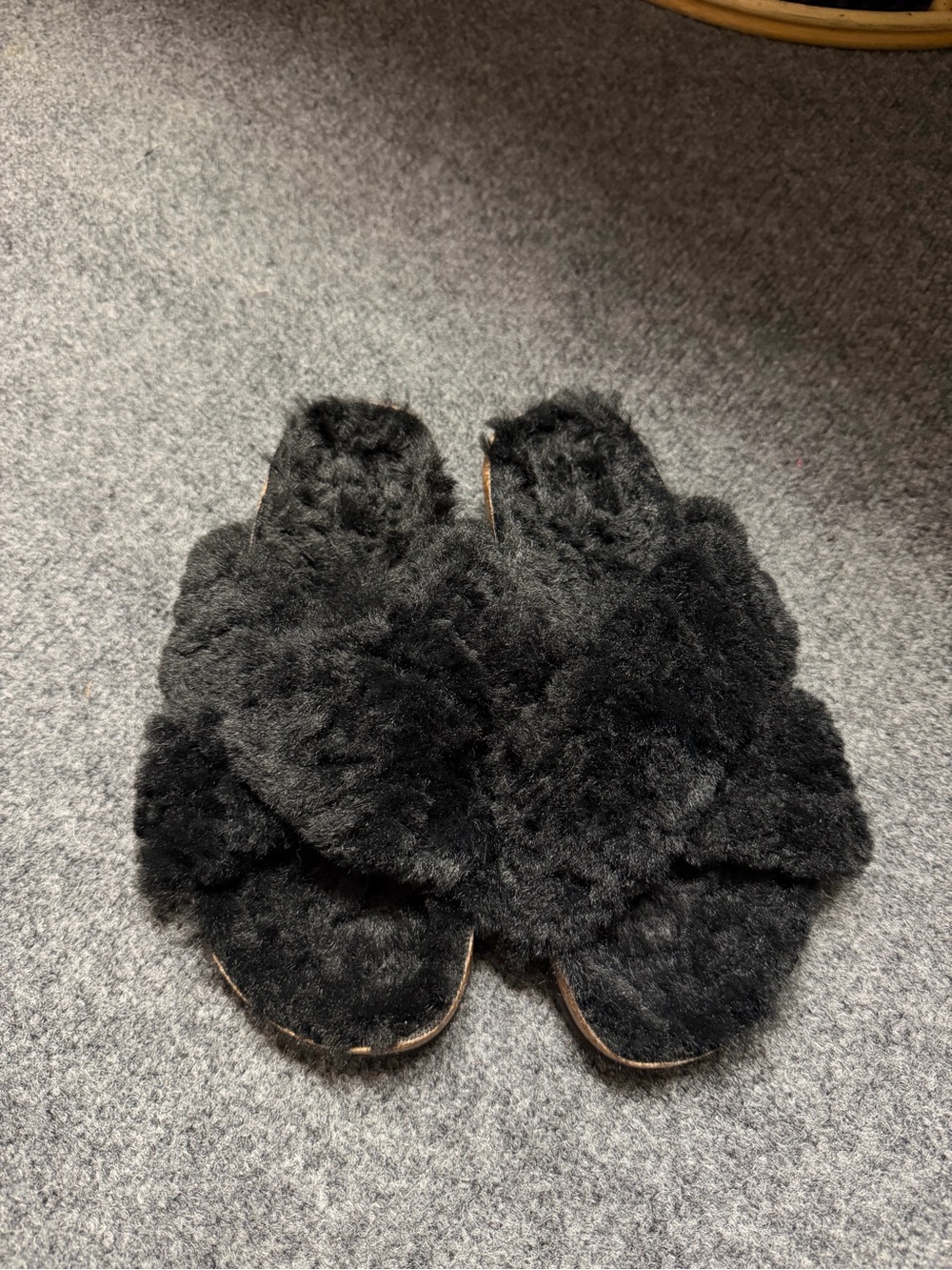 Women’s Black Fuzzy Slide Sandals